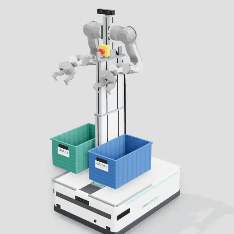 OpenAMRobot 2.0 dual-arm manipulator with the lift raised