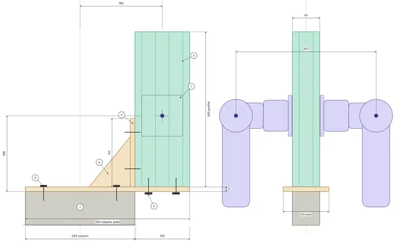 OpenAMRobot 2.0 arm profile and lift adapter drawing